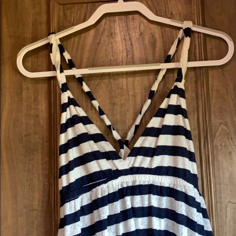White & Blue Stripped Swim Suit Cover Up